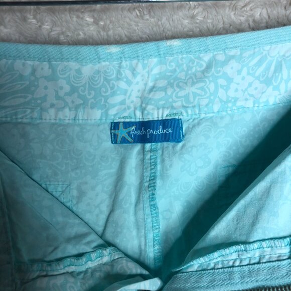 Fresh Produce Floral Blue Shorts Roll Tab Capri Crop Pants Size Large - Picture 4 of 6